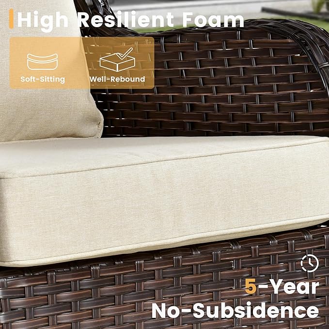 HOOOWOOO Patio Furniture Set,5 Piece Outdoor Furniture Set,Wicker Patio Conversation Couch Chairs Ottoman Set,Beige