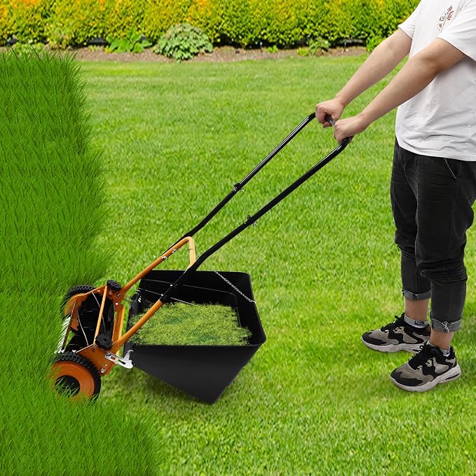 16-Inch Lawn Mower Cordless Push Reel Lawn Mower Manual Grass Cutter Machine Adjustable Cutting Height 0.47-1.65 in with 5-Edged Blades for Villas, Homes, Backyards, Park Landscaping - Image 4