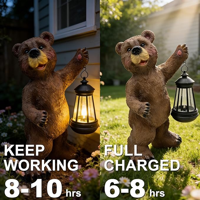 Solar Lantern Garden Statues Decor, 14" Large Outdoor Bear Figurine Lights for Yard Patio Decoration - Unique Christmas Housewarming Gift for Grandma Wowen Mom