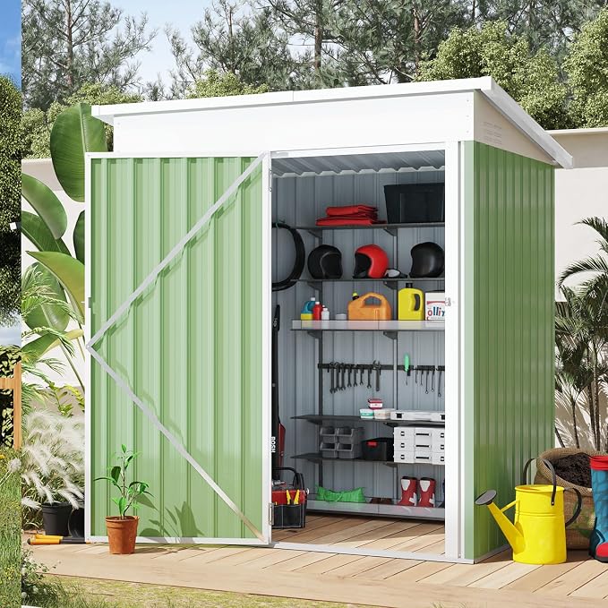 AECOJOY 5' x 3' Outdoor Storage Shed, Small 3x5 Metal Sheds & Outdoor Storage Clearance with Lockable Door, Utility and Tool Storage Cabinet Garden Shed for Backyard, Patio, Outside use in Green by AECOJOY