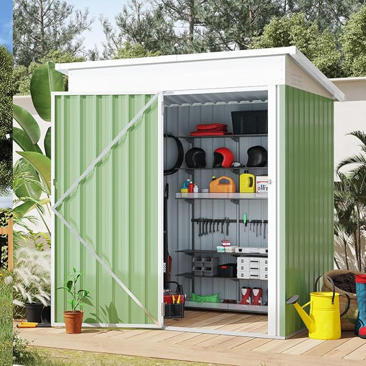 AECOJOY 5' x 3' Outdoor Storage Shed, Small 3x5 Metal Sheds & Outdoor Storage Clearance with Lockable Door, Utility and Tool Storage Cabinet Garden Shed for Backyard, Patio, Outside use in Green by AECOJOY