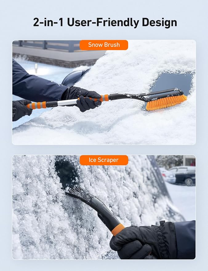 AstroAI 40" Snow Brush and Ice Scrapers for Car Windshield, Detachable Snow Scrapers with Ergonomic Foam Grip for Cars, Trucks, SUVs (Heavy Duty ABS, PVC Brush, Orange) - Image 2