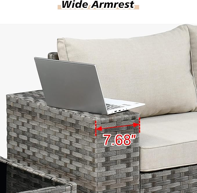 HOOOWOOO Modular Patio Outdoor Sectional Furniture Set,6 Pieces Wicker Conversation Sofa Set,Out Door Couch Set with Wide Arm for Outside All Weather(Beige)