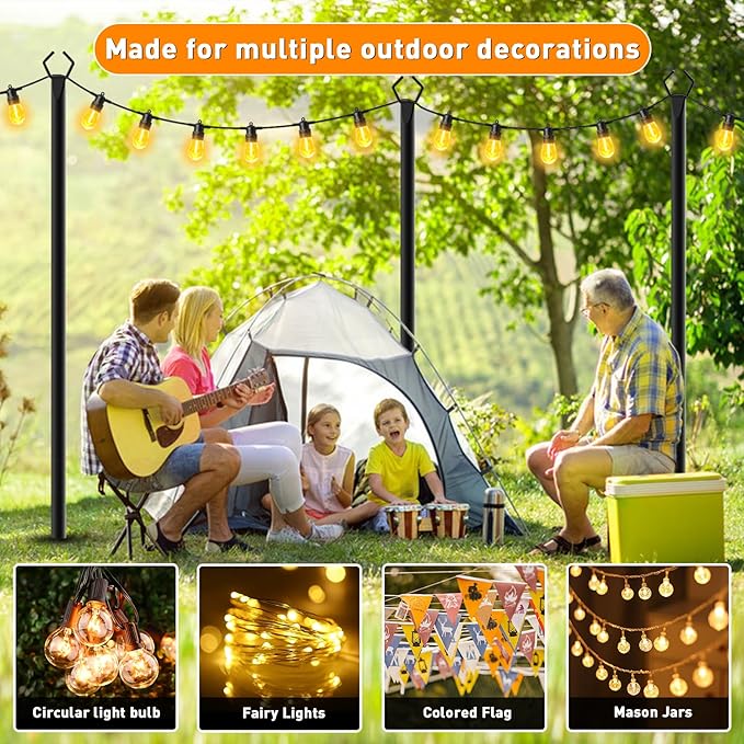 4 Pack 10 FT String Light Poles,Metal with Fork Lights Poles for Outdoor String Light, Rustproof Heavy Duty for Outside Garden,Patio,Wedding,Backyard,Deck,Party