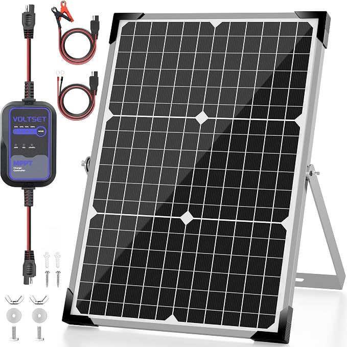 Voltset Solar Panel Kit 30W 12V with MPPT Controller, Solar Battery Trickle Charger Maintainer, Waterproof Solar Panel with Adjustable Mount Bracket for Boat RV Motorcycle Marine by Voltset