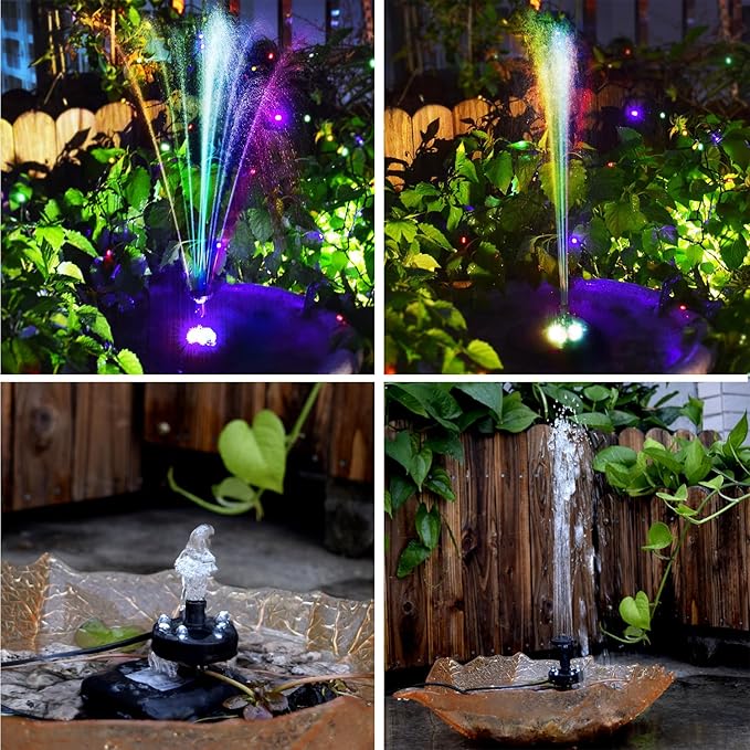 Lewisia Battery Backup Solar Fountain Pump with LED Light 3-Tier Bird Bath Water Pump Garden Backyard Pond Pool Outdoor Decoration 6W