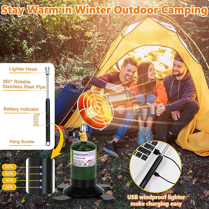 Portable Propane Heater for Camping, Outdoor Gas Space Patio Heater, Upgraded High Heat Output Heaters Foldable Tank Holder for Winter Tent Hiking Fishing Hunting