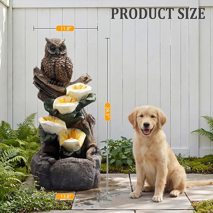 28.3" Tall Outdoor Water Fountain, 4 Tier Cascading Bowls and Stacked Water Fountain with LED Lights, for Yard Décor, Backyard, Patio and Deck (28.3'')