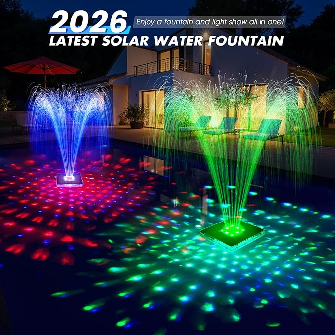 Upgraded Solar Pool Fountain with Lights, 9.5'' Large Solar Floating Pool Fountain with Anchor, Above Ground Pool Water Fountains Pump,Swimming Pool Fountains for Inground Pool Purple-1PC