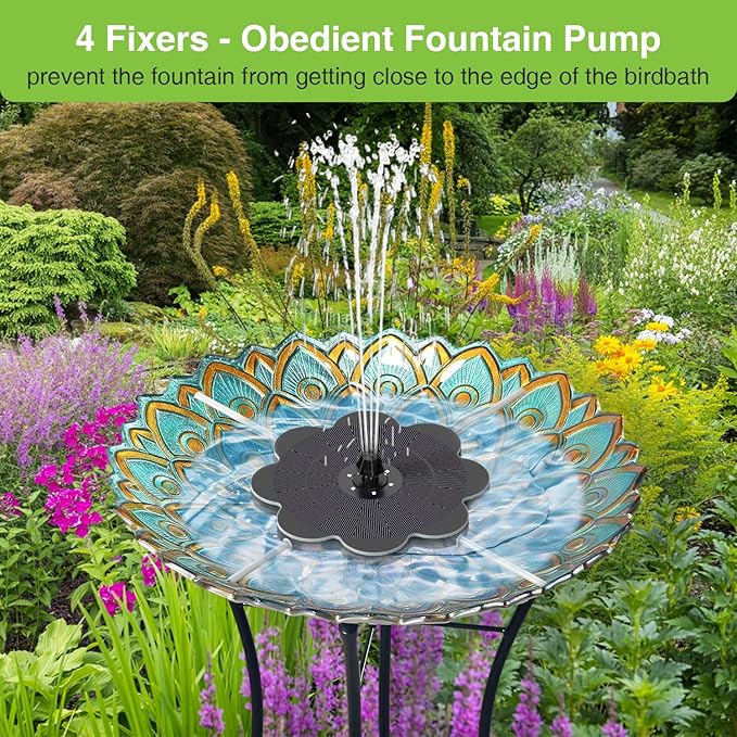 SZMP Solar Fountain 3.5W Bird Bath Fountains with Upgraded Flower, 7 Nozzle & 4 Fixer, Solar Fountain Pump for Bird Bath, Pool, Garden, Pond, Outdoor