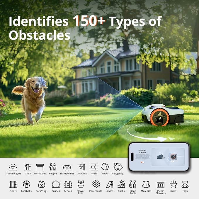 Segway Navimow i105N Robot Lawn Mower Perimeter Wire Free 1/8 Acre RTK+Vision Robotic Lawnmower, AI-Assisted Mapping, Virtual Boundary, APP Control, 58dB(A) Quiet, Multi-Zone Management - Image 4
