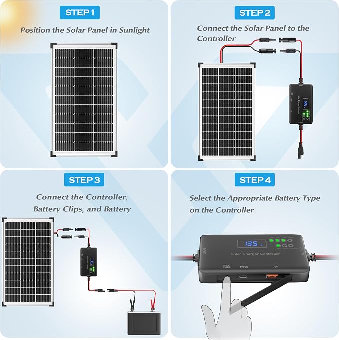 Voltset Solar Panel Charger Kit: 100W 12V Solar Panel with 20A Solar Charge Controller, Monocrystalline Solar Panel for RV Battery Car Trailer Marine Boat Caravan and Other Off Grid System - Image 4