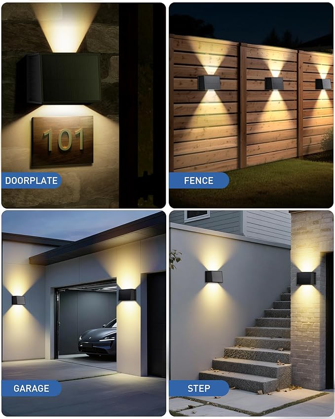CORESLUX Solar Fence Lights Outdoor, Up and Down IP65 Waterproof Wall Lighting, Warm Outdoor Solar Lights for Backyard/Railing/Wall/Step/Patio