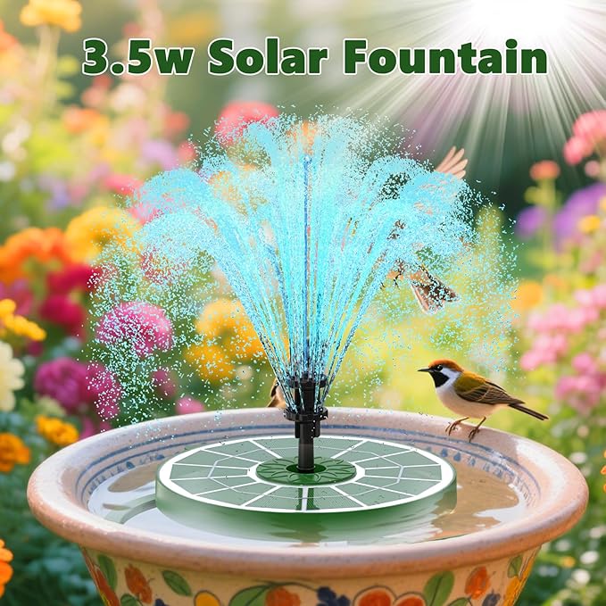 AISITIN 3.5W Solar Fountain for Bird Bath Upgraded 2026, Solar Powered Bird Bath Fountain with 3 Anti-Drift Bracket & Windmill 8 Nozzles & Glass Panel for Garden, Courtyard, Pond, Pool (Geeen)