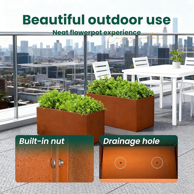 Corten Steel Planter Box Metal Outdoor Large Steel Rectangular 36" L x 12" W x 16" H Rectangule Rustic for Commercial Residential Patio and Backyard
