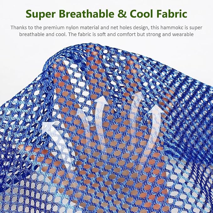 Outdoor Hammock, Super Soft and Breathable Mesh Hammock Made of Cool Nylon with Wooden Bars for Indoor, Balcony, Terrace, Garden, Camping, Backpacking - Image 3
