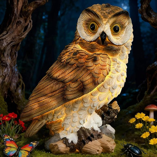 Garden Owl Outdoor Statue,Solar Owls Figurine Sculpture with LED Lights for Porch Patio Lawn Yard Deck Spring Decor - Ideal Easter Day Housewarming for Women Men Owl Lover