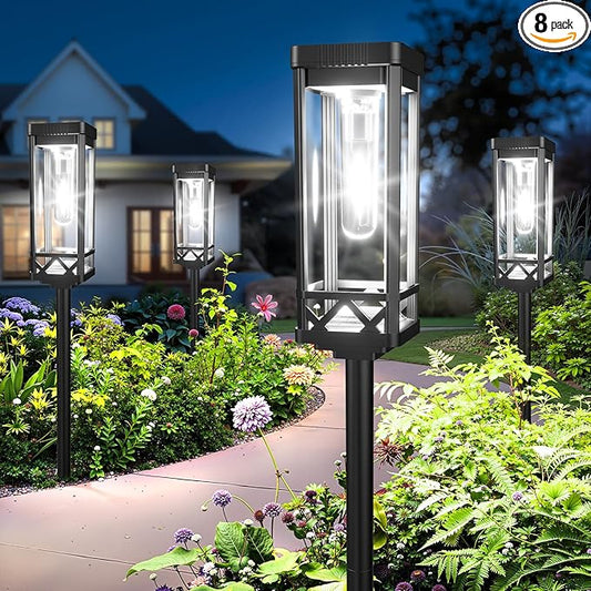 KOOPER Taller Solar Pathway Lights Outdoor, 8 Pack Upgraded Brighter Solar Garden Lights Solar Powered, Up to 15 Hours Outdoor Solar Lights for Yard Landscape Path Walkway Driveway （Cool White）