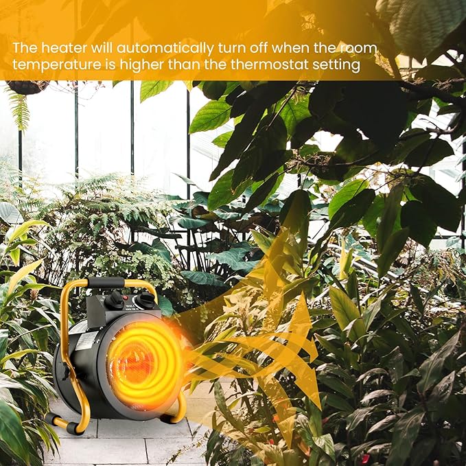 Greenhouse Heater with Digital Thermostat, Grow Tent Heaters, Overheat Protection, Fast Heating for Green House, Flower Room, Yellow-Black