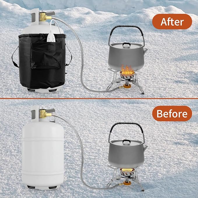 Propane Tank Heater Blanket,Gas LP Cylinder Tank Heater with Temperature Controller Adjustment and Timer Function,86-141°F Fixed Propane Tank Warmer Blanket for 5 gallons,20,30,40lb Gas Tanks (Black)