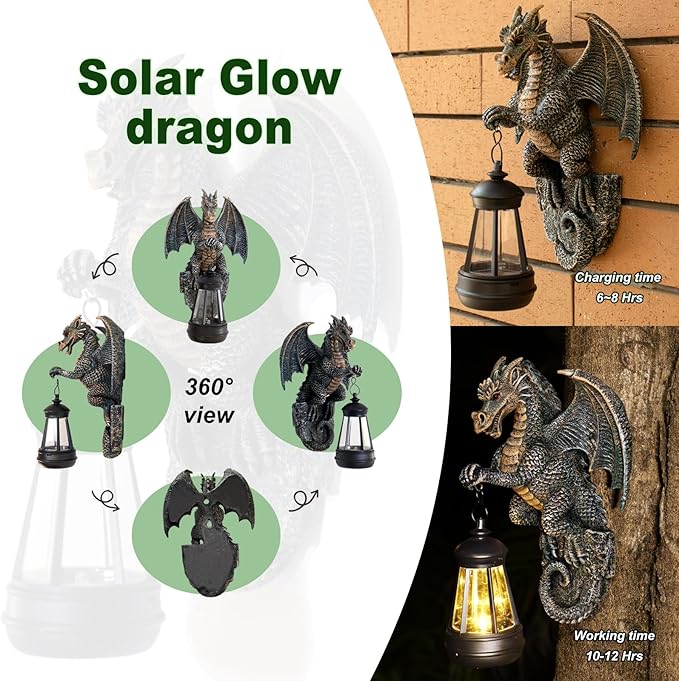 Solar Dragon Lamp Garden Statue - Outdoor Medieval Fantasy Decoration for Garden, Yard Art & Lawn Ornaments, Weather-Resistant Solar Lantern Figurine Gift