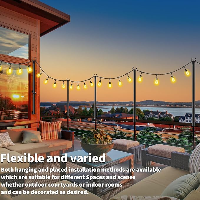 AILBTON 4.8Ft String Light Poles 2 Pack,Light Poles for Outside Lights,Outdoor with Fence Brackets Hanging Lights,Metal Stand Deck Patio Backyard