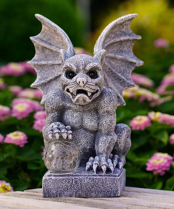 Gargoyle Statue for Garden Decor: Gothic Outdoor Dragon Figurines Sculpture with Ball for Lawn Patio Yard Balcony - Best Gifts for Mom Grandma Women