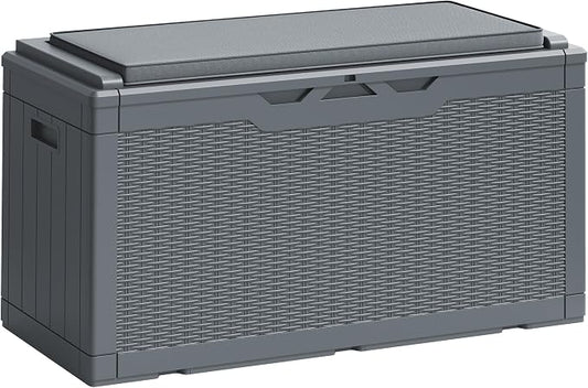 Greesum 100 Gallon Resin Deck Box Large Outdoor Storage Boxes with Cushions for Garden Tools, Patio Furniture Pillows, Pool Supplies, Gray by BuynowfromGreesum