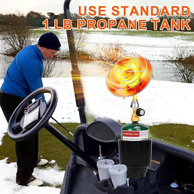 Propane Golf Cart Heater, Outdoor Propane Heater, Golf Cart Accessories, Portable Heaters for Golf Carts with Cup Holder Fits Most Golf Carts, Golf Gifts for Men