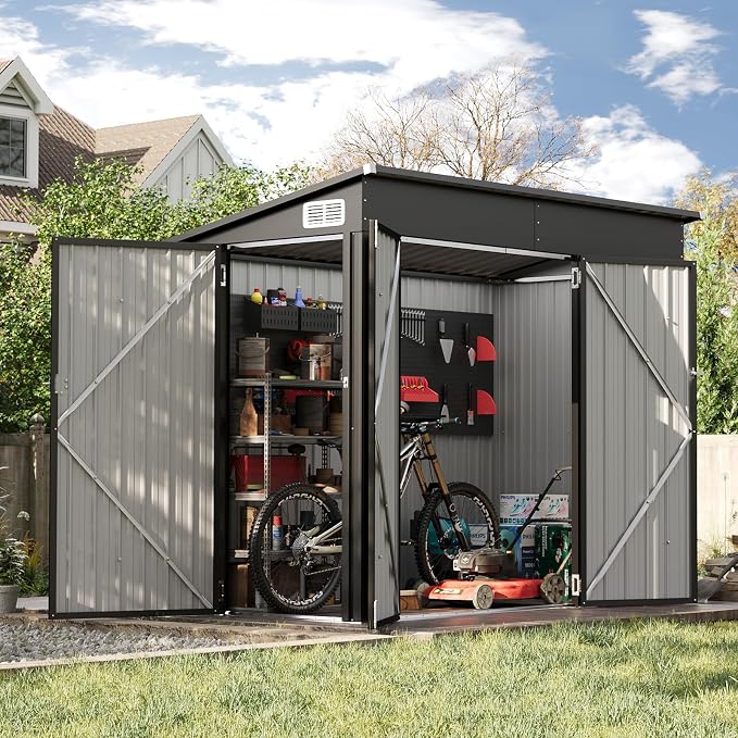 Outdoor Storage Shed, Metal Garden Tool Shed with Sloping Roof & Lockable Door for Patio Lawn Backyard (Brown, 10x8FT) by Breezestival