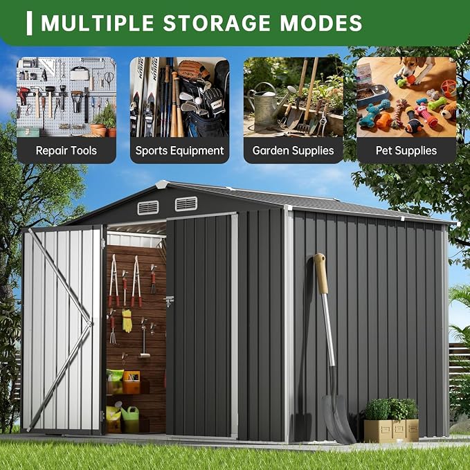 Metal Storage Shed & Outdoor Storage, Outdoor Steel Storages Shed with Sloping Roof, Utility and Tool Garden Sheds for Patio Lawn Yard - Image 7