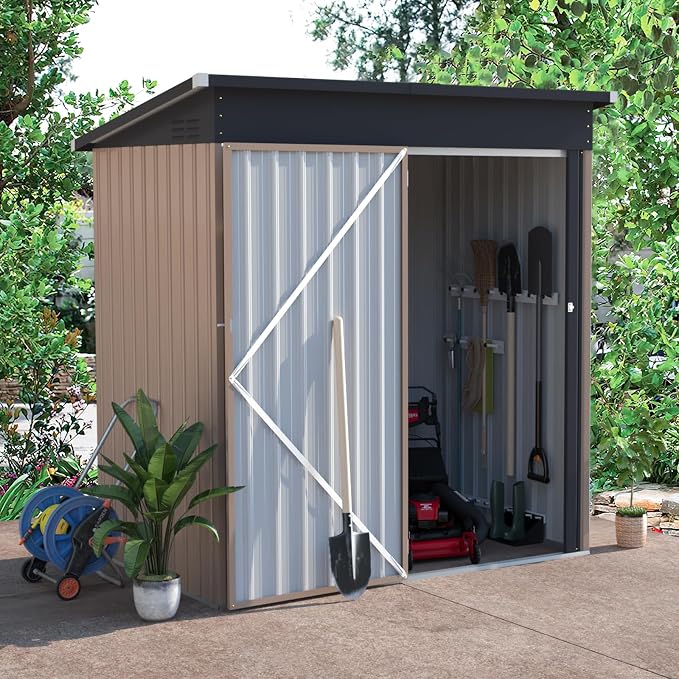AECOJOY 5' x 3' Outdoor Storage Shed, Small 3x5 Metal Sheds & Outdoor Storage Clearance Steel Yard Shed kit with Lockable Door, Utility and Tool Storage Garden Shed for Backyard, Patio and Outside use - Image 7
