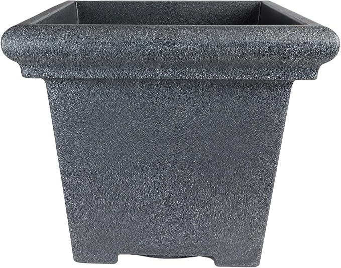 The HC Companies Terrazzo Square Plant Pot w/Drainage - Classic Planters for Outdoor Plants & Indoor Plants - Large UV-Resistant Plastic Pots for Plants (24”, Granite, Pack of 1)