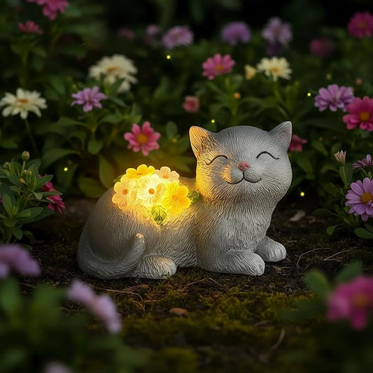 Solar Cat Garden Statue for Mom & Women, Unique Mom Gifts for Christmas, Cute Outdoor Yard Art & Patio Decorations for Grandma & Mother in Law
