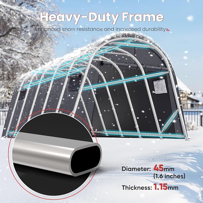 KING BIRD 12' x 20' Oval Pipe Heavy Duty Carport with Roll-up Ventilated Windows for SUV, Full-Size Truck and Boat, Round Style Anti-Snow Car Canopy Outdoor Boat Shelter with Reinforced Ground Bars - Image 5
