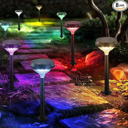 Linkind Solar Pathway Lights 8 Pack, Color Changing Solar Lights Outdoor Waterproof, Multicolor/Warm White/Cool White St Patricks Day Lights for Walkway Yard Garden Landscape