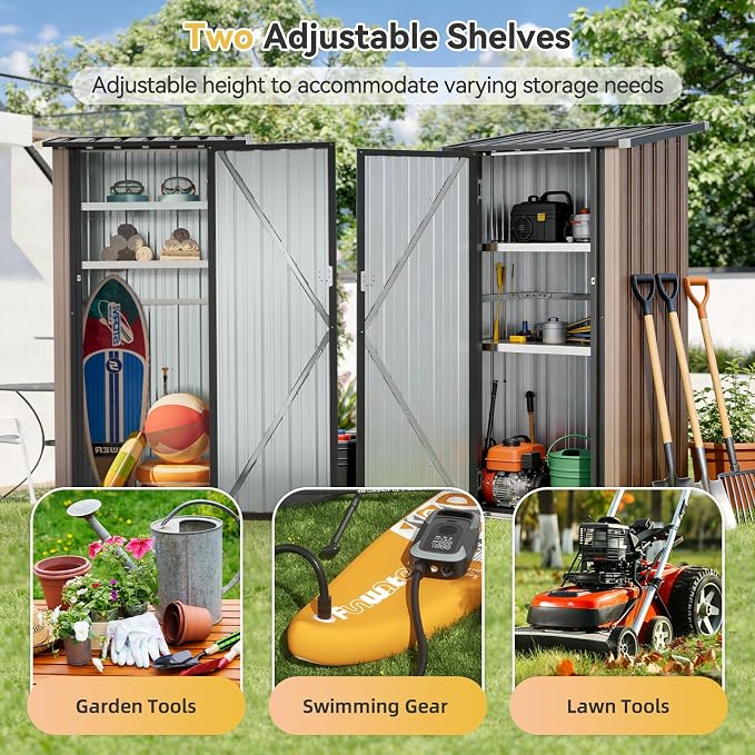 Aoxun 2.5x2FT Outdoor Storage Cabinet with Floor, Metal Tool Shed with Adjustable Shelves & Lockable Door, Weatherproof Outdoor Cabinet for Patio, Garden, Backyard - Image 5