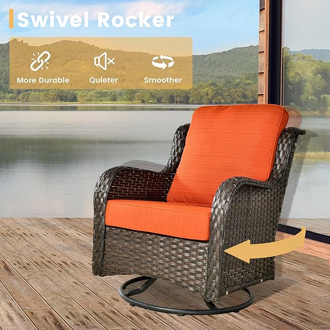 HOOOWOOO Patio Furniture Set,6 Piece Outdoor Furniture Set with Swivel Chairs,Wicker Patio Conversation Couch Chairs Ottoman Set,Orange Red