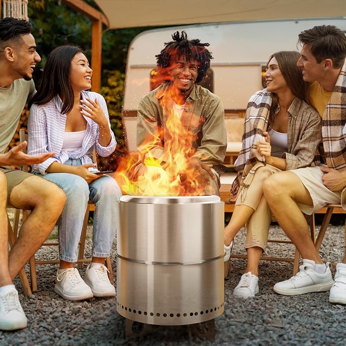 BRIOPAWS Large Smokeless-fire-pit Outdoor | 15 IN | 304 Stainless-Steel-Firepit | Portable Solo Fire Pits for Outside, Camping | Low Smoke Stove | Wood Burning Chimenea, Inclu. Bag, BBQ Forks, Handles - Image 7