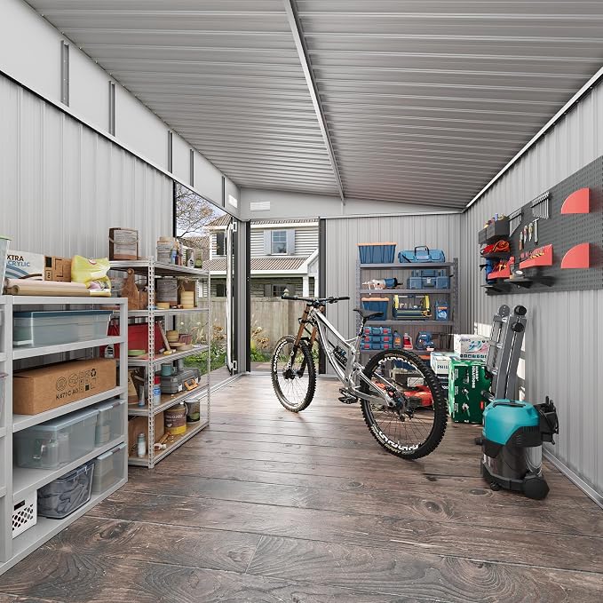Aoxun 12' x 7.3' Shed 441 CU.FT Outdoor Waterproof Storage Shed with Triple Lockable Door Garden Metal Tool Shed for Outside (Black) - Image 3