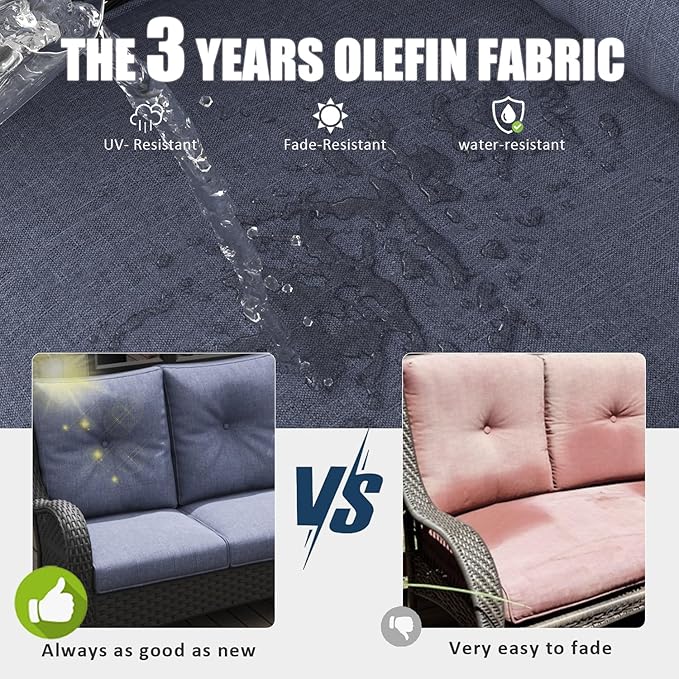 LayinSun 7 Pieces Outdoor Patio Furniture Set, Rattan Wicker Sectional Swivel Rocker Chairs Sets with Ottomans, Swivel Glider Chairs and Coffee Table