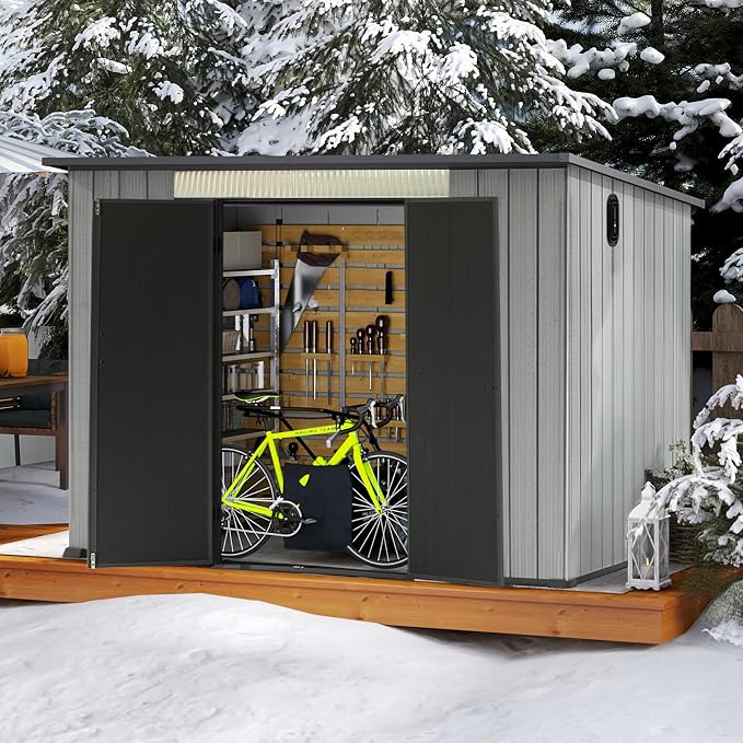 Domi 6.2x9.3 FT Outdoor Resin Storage Shed, All-Weather Double-Wall Storage Building with Sloping Roof for Backyard, Garden, Lawn Tools, Mower, Bike & Pool Equipment, Lockable Doors, Ventilated Roof by domioutdoorliving