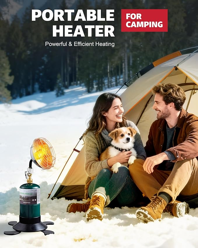 RAVS Portable Propane Heater for Camping, 6500BTU Outdoor Tent Heater with Foldable Tank Holder & Control Valve, Ice Fishing Heater for Hiking, Hunting, Backyard -Upgraded Burner, Fuel not Included
