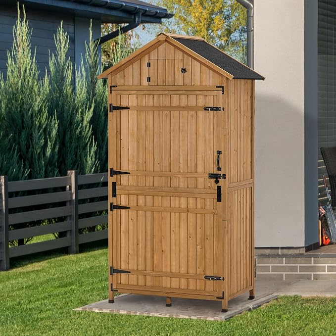 MCombo Large Outdoor Storage Cabinet with 3 Adjustable Shelves, 82 Inches Tall Storage Shed, Wood Garden Shed with Locks for Patio Yard Lawn, 1970 - Image 2