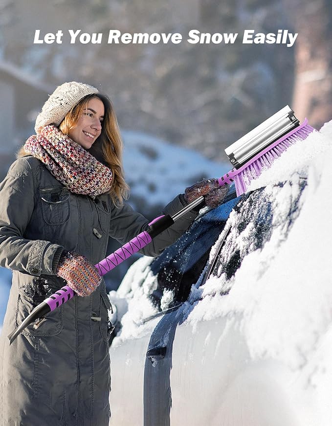 JOYTUTUS 41.5IN Extendable Snow Brush and Ice Scraper, 270°Pivoting Snow Scraper Brush for Car Windshield, Telescoping Ice Scraper, Foam Grip, Heavy Duty Snow Remover for Cars, Trucks, SUV (Purple) - Image 8