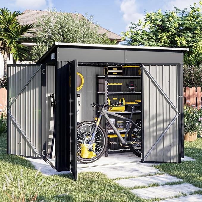 Aoxun 4' x 8' Shed Outdoor Storage Shed with Triple Lockable Door Metal Storage Cabinet with Slopping Roof for Tools Bicycles Storage for Garden, Patio, Courtyard by Aoxun