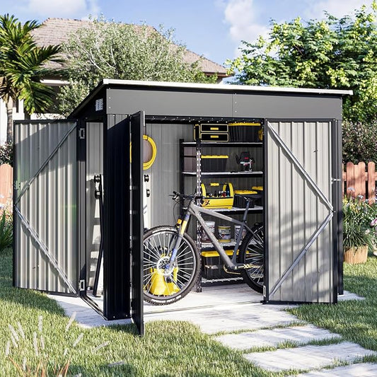 Aoxun 4' x 8' Shed Outdoor Storage Shed with Triple Lockable Door Metal Storage Cabinet with Slopping Roof for Tools Bicycles Storage for Garden, Patio, Courtyard by Aoxun