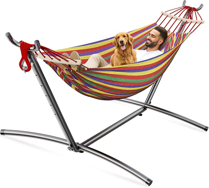 ANAGOO Double Hammock, Heavy Duty Portable, 500 lb Weight Capacity, Perfect for Both Indoors and Outdoors, 2 Person Hammock with Carrying Bag, Wide Red by ANAGOO