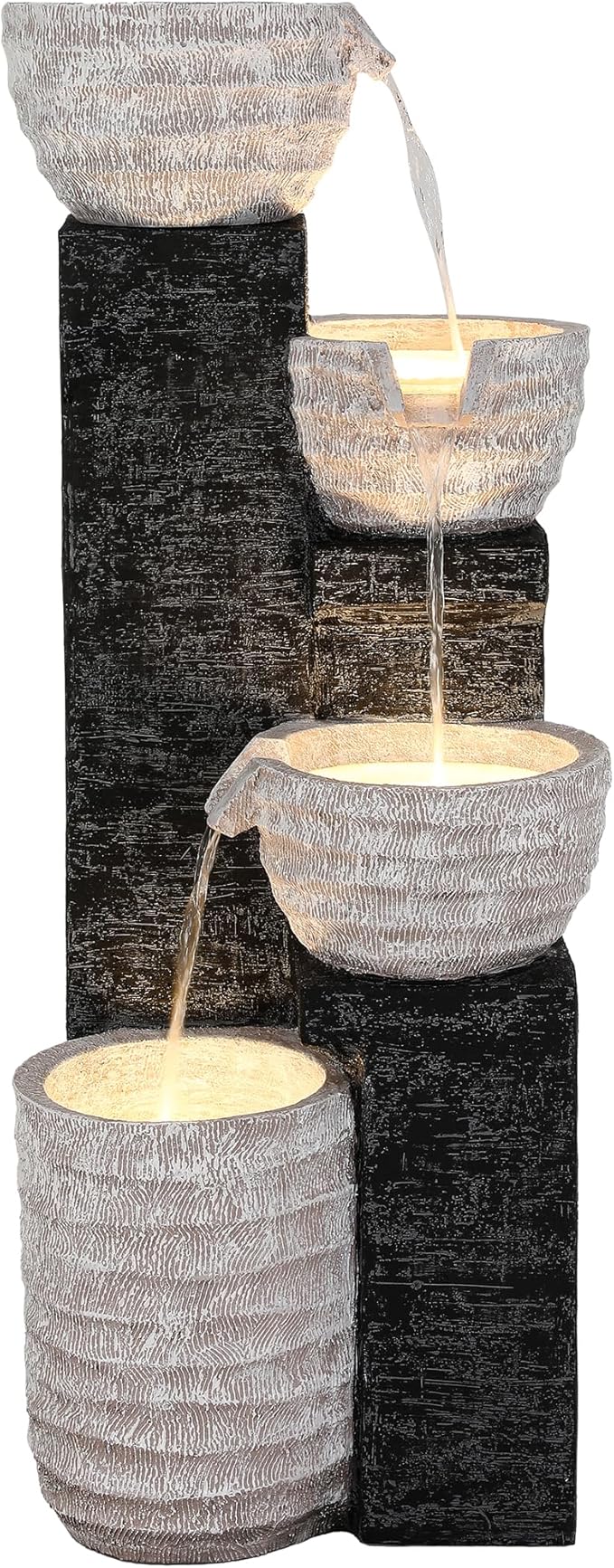 40" H Outdoor Water Fountain with LED Lights & Pump, Multilayer Cascading Polyresin Fountain, Sand-Textured Freestanding Garden Fountain for Tranquil Garden, Patio or Porch