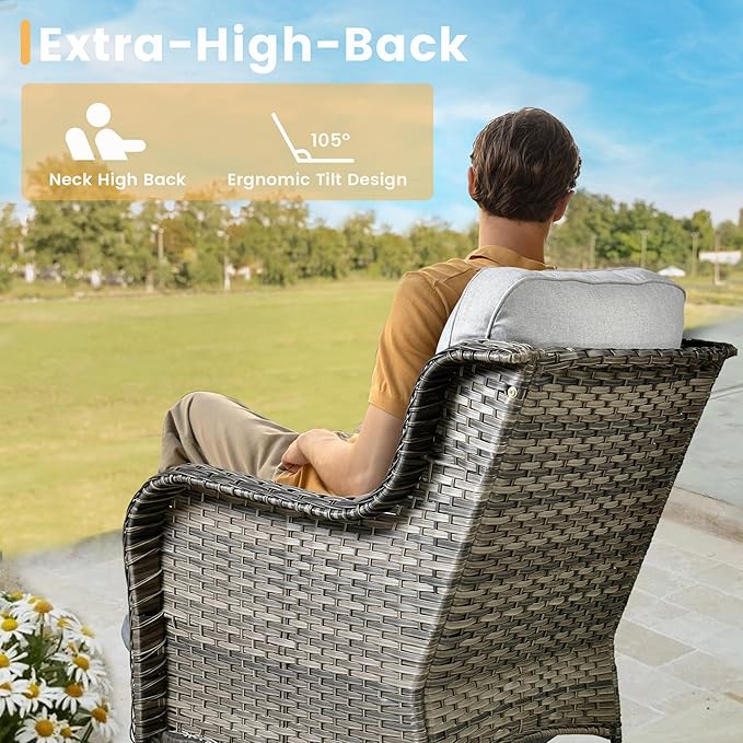 HOOOWOOO Patio Furniture Set,7 Piece Outdoor Furniture,Wicker Patio Conversation Couch Chairs Ottoman Set,Light Gray
